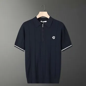 Мъжка тениска за голф 2023, Тънка Лятна Южнокорейската модерен бизнес и ежедневни риза-топка за голф, Тениска с ревера, пуловер с цип, върхове