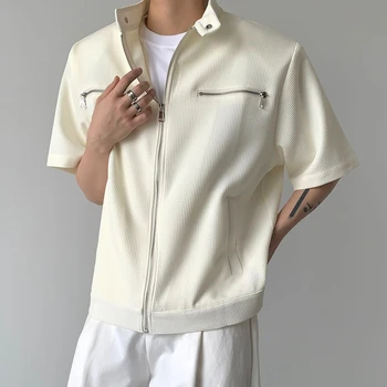 Лятна нишевая метален цип, яка-часова, ризи с къс ръкав, блузи, яке с вафельным модел, ежедневни риза с наплечником за улицата