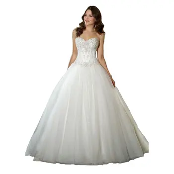Сватбена рокля с открити рамене в стил Сладък Булката, Корсет с отворен гръб, расшитый мъниста, Апликация от тюл, Вечерна рокля Голям размер