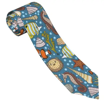 Многоцветен мъжки вратовръзка във формата на морска звезда, на морско конче и мивки, модерен вратовръзка от полиестер ширина 8 см за мъжки ежедневни чорапи и партита
