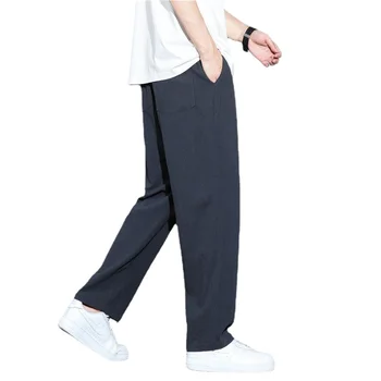 Мъжки летни Свободни панталони от памук и лен, Тънки дишащи прави панталони в китайски стил