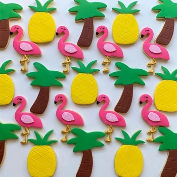 8шт Хавайски Фламинго Форма За бисквити Палмови листа, Цветя Форма за празни приказки 