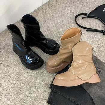 Дамски обувки; Есен обувки на висок ток, Обувки с кръгло бомбе; Женски сабо с цип; Дамски обувки на платформа и висок ток; женски обувки в стил Лолита 2023 година в стил Рок