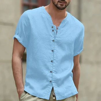Лятна Мода риза от памук с къс ръкав, всекидневни отгоре с V-образно деколте, уличен жилетка, размерът на САЩ