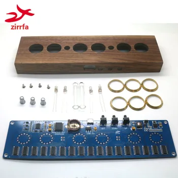 zirrfa 5V Електронен САМ kit in14 nixie Tube цифрови led часовници комплект печатни платки PCBA с кутия от орехово дърво, без тръби
