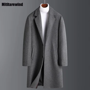Превключвател зимни якета, мъжки бизнес ежедневни вълнени палта със средна дължина, однотонное утолщенное палто от 40% вълна смеси, Корейската модерно мъжко облекло