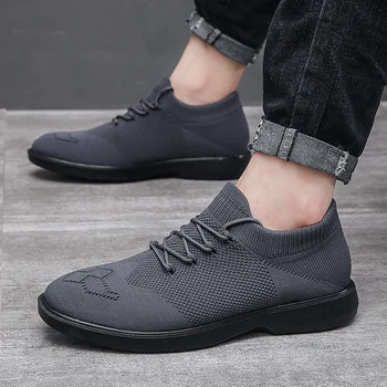 Мъжки дишаща мъжки ежедневни обувки на Нов стил, еластична износоустойчива надмощие, Черни маратонки, лека обувки