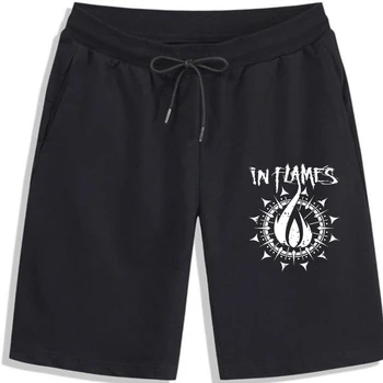 In Flames Band Мъжки Черни рок-шорти нови щампи от чист памук