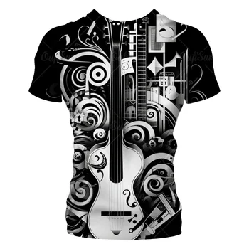 Мъжка тениска с принтом музикален инструмент, блузи, Лятна мода, мъжка тениска с кръгло деколте, къси ръкави, Градинска тениска Голям размер дрехи