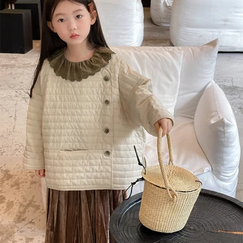 Палта за момичета, есен облекло 2023, ново детско палто в западен стил, есенното яке с памучна подплата за малко момиче